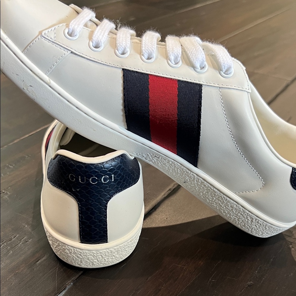 Gucci Ace Leather 'White Blue' sneakers - NEW